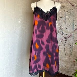 Zara Babydoll Punk Slip Dress Blurred Animal print Lined goth sexy Large 8-10